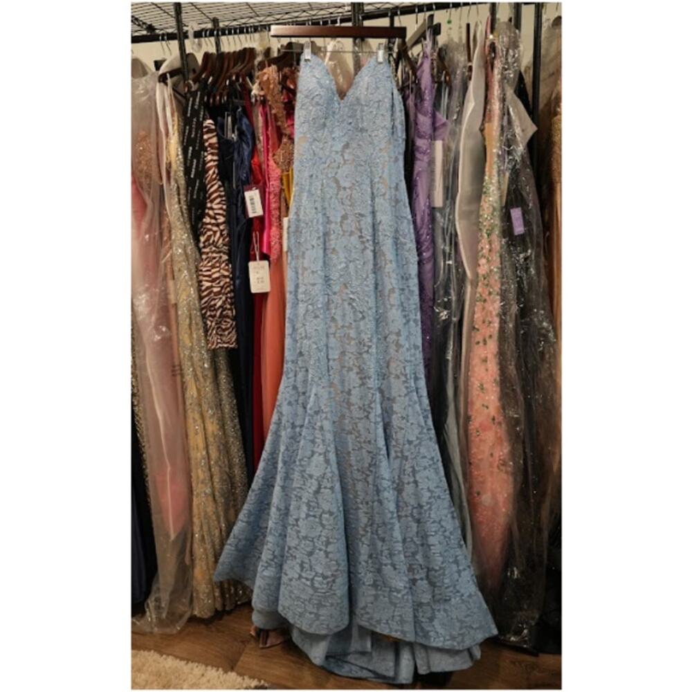 Jovani Lace Mermaid Evening Gown Dress Womens Sz 10 Light Blue Beaded 37334A NWT - Picture 5 of 7